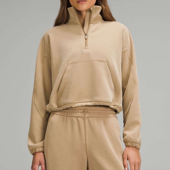 lululemon athletica Sweaters - LULULEMON Brushed Softstreme Half Zip Filbert Tan Size 2
